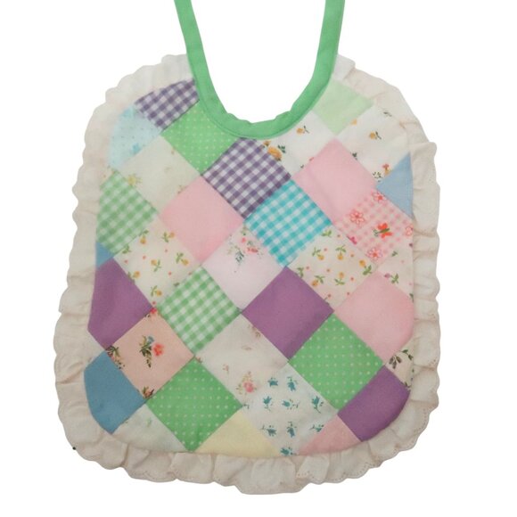 vtg Handmade bibs lot of 3 embroidered patchwork - Picture 4 of 5